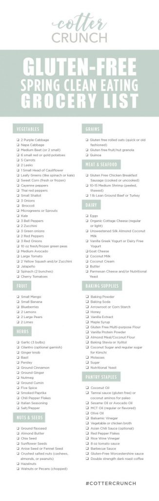 Clean Eating Gluten Free Meal Plan For Spring Cotter Crunch Gluten 