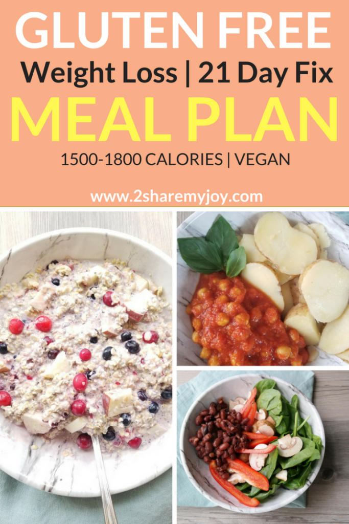 Vegan 21 Day Fix Meal Plan 1 500 1 800 Calories GF Gluten Free 