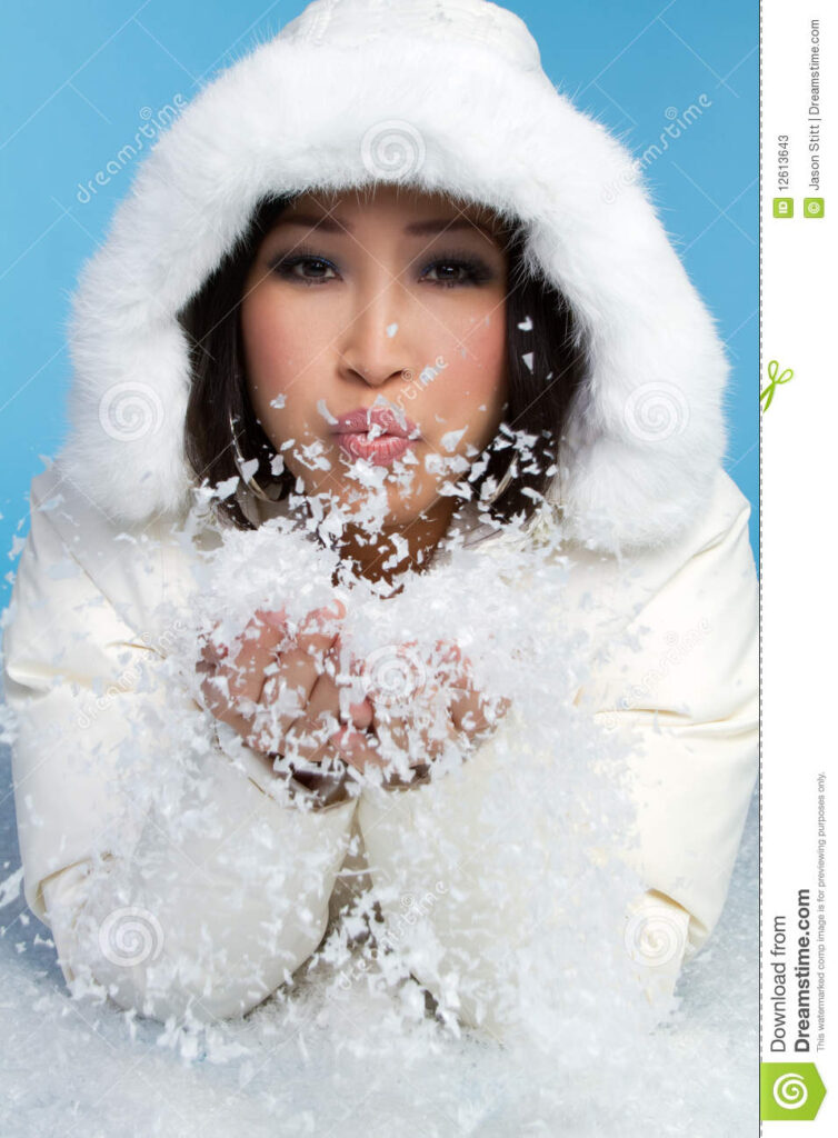 Girl Blowing Snow Stock Image Image Of Female Korean 12613643