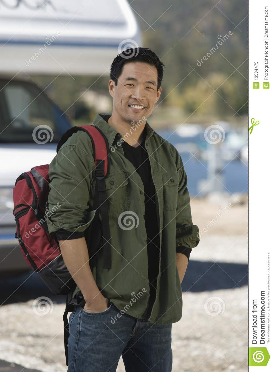 Man Wearing Backpack By RV Royalty Free Stock Photo Image 13584475