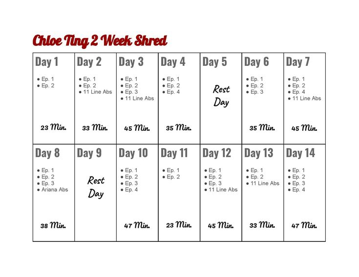 Chloe Ting s 2 Week Shred Printable Calendar Workout Calendar Shred 