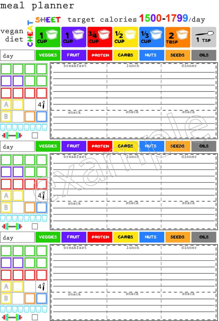 Daily Meal Plan For Vegan Diet 1500 Calorie Meal Plan 1500 Etsy 