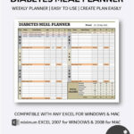 Diabetes Meal Planner Excel Template Fully Editable Weekly Etsy