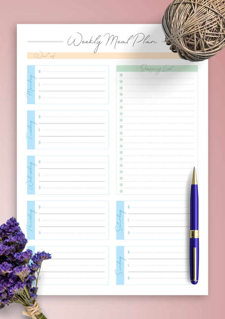 Download Printable Weekly Meal Plan And Shopping List PDF