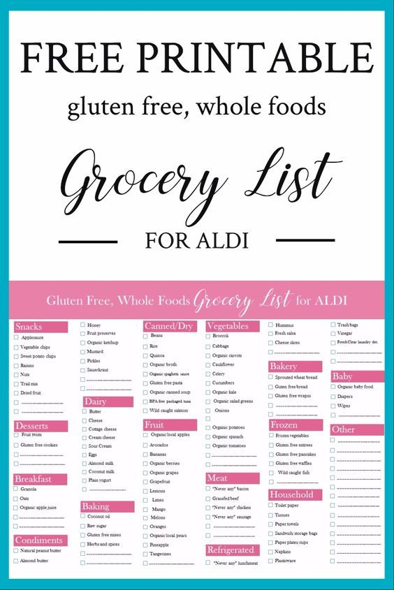 FREE Printable Gluten Free Whole Foods Grocery List For Aldi Aldi 