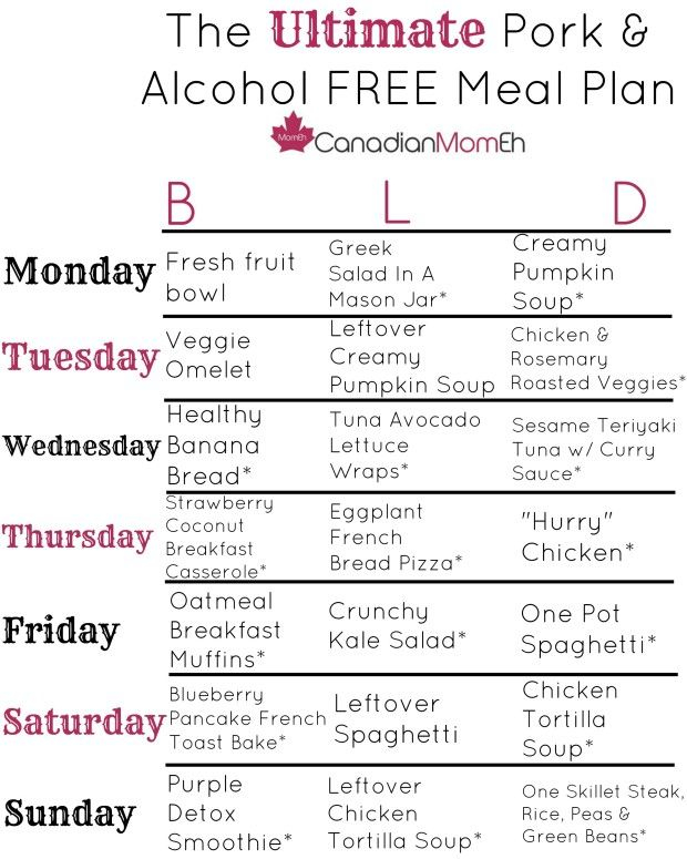 Pork Alcohol Free Meal Planner Free Meal Planner Meal Planner 